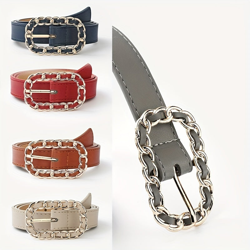 Metal Ring Braided Buckle Belt Vintage Solid Jeans Belts