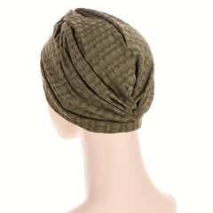 Top Knot Embossed Turban Cap Solid Pleated Head Wrap - Elastic Beanie Head Scarf