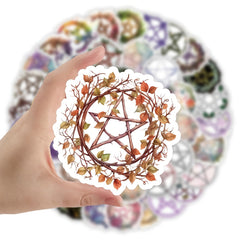 52 Vinyl Pentagram Stickers: Mystical & Floral Designs - Reusable Self Adhesive