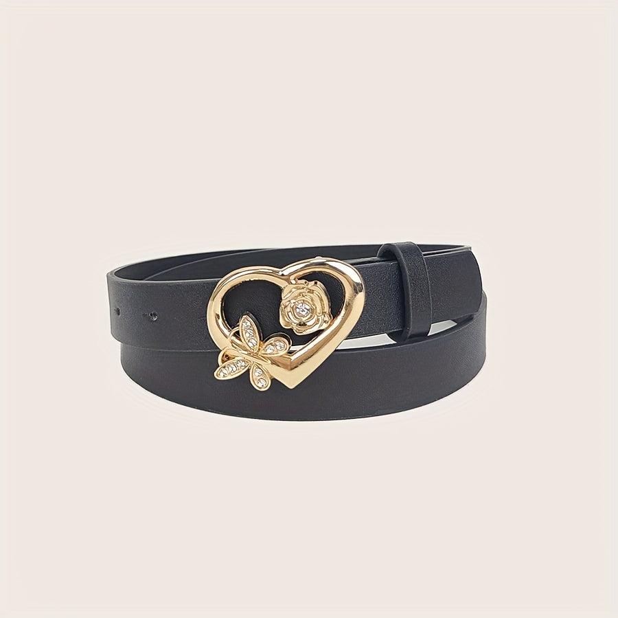 Butterfly Rose Heart Buckle Belt Stylish PU Belt