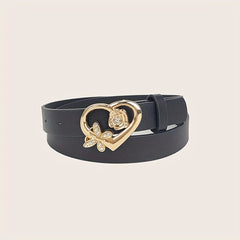 Butterfly Rose Heart Buckle Belt Stylish PU Belt