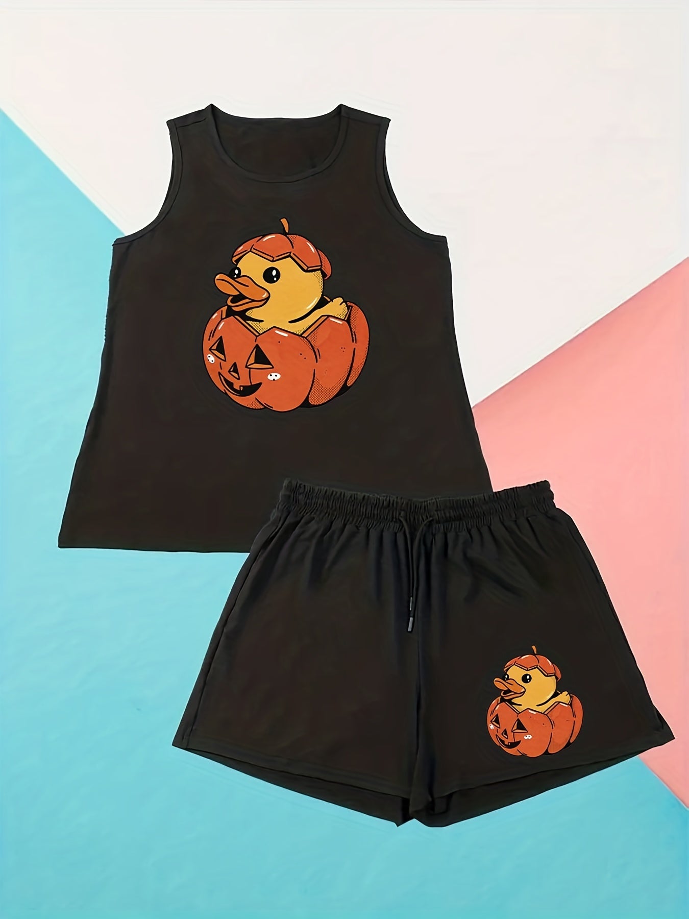  Halloween Loungewear Set Ghost Pumpkin Skull Print Tank