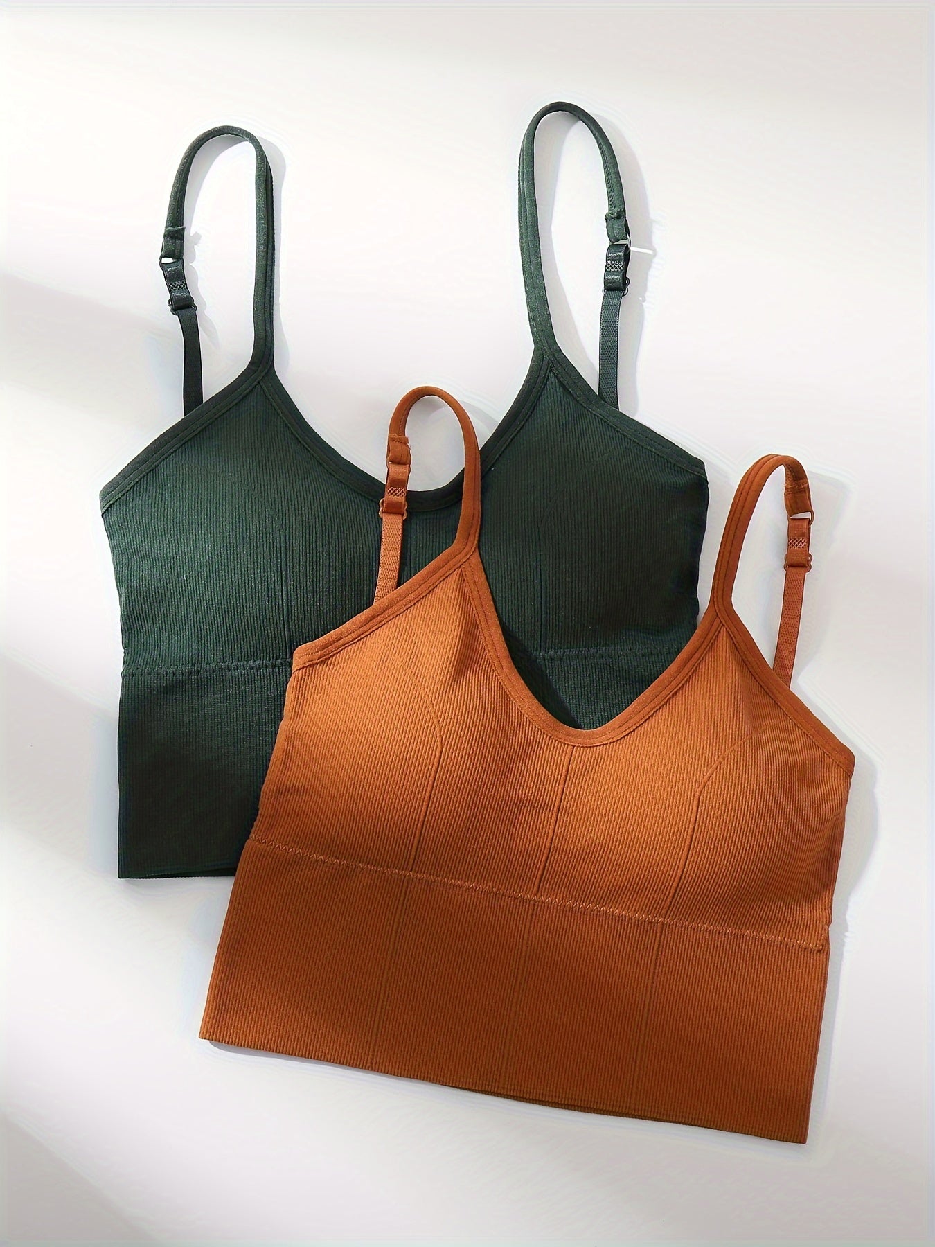 2pcs Solid Cami Tops Soft & Comfy Crop Top Lingerie & Underwear
