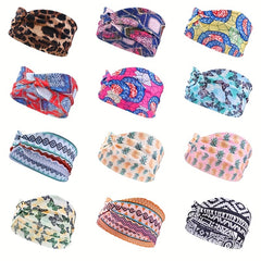 Boho Women Print Cross Knotted Headband Elastic Head Wrap Bandana