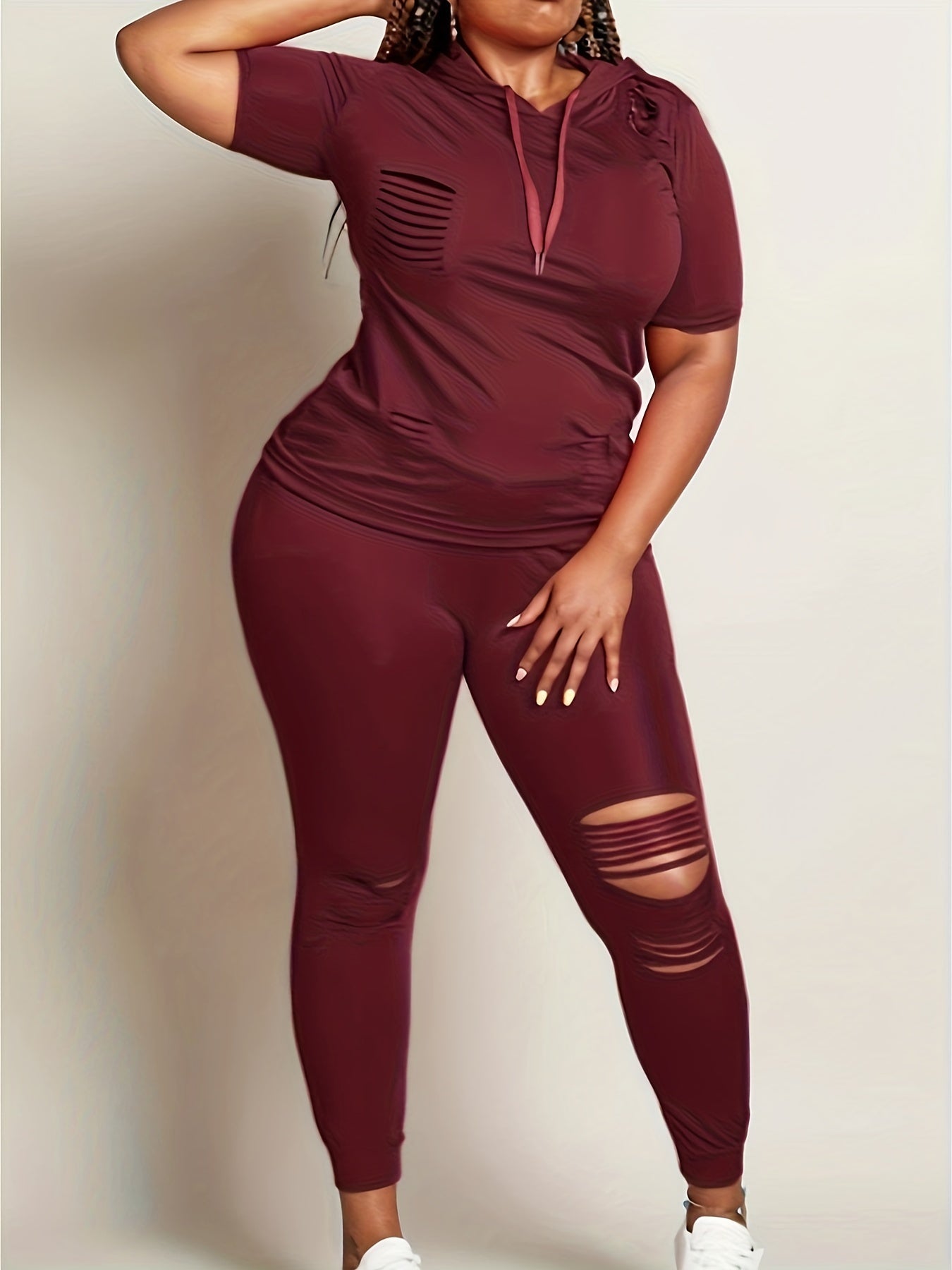  Ripped Hooded Top & Leggings Set