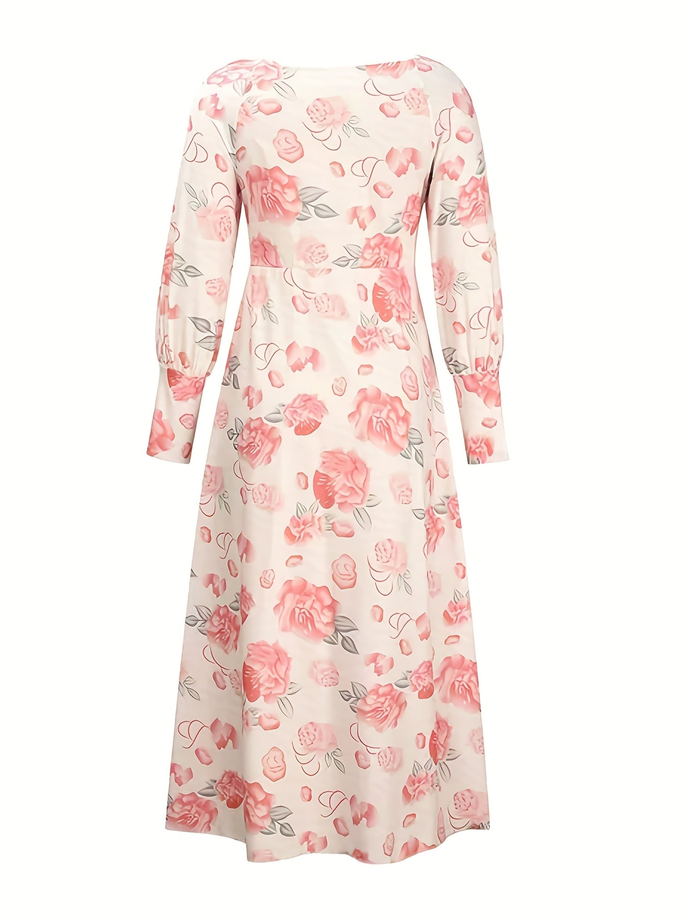 Floral Print Lantern Sleeve Split Dress With Belt