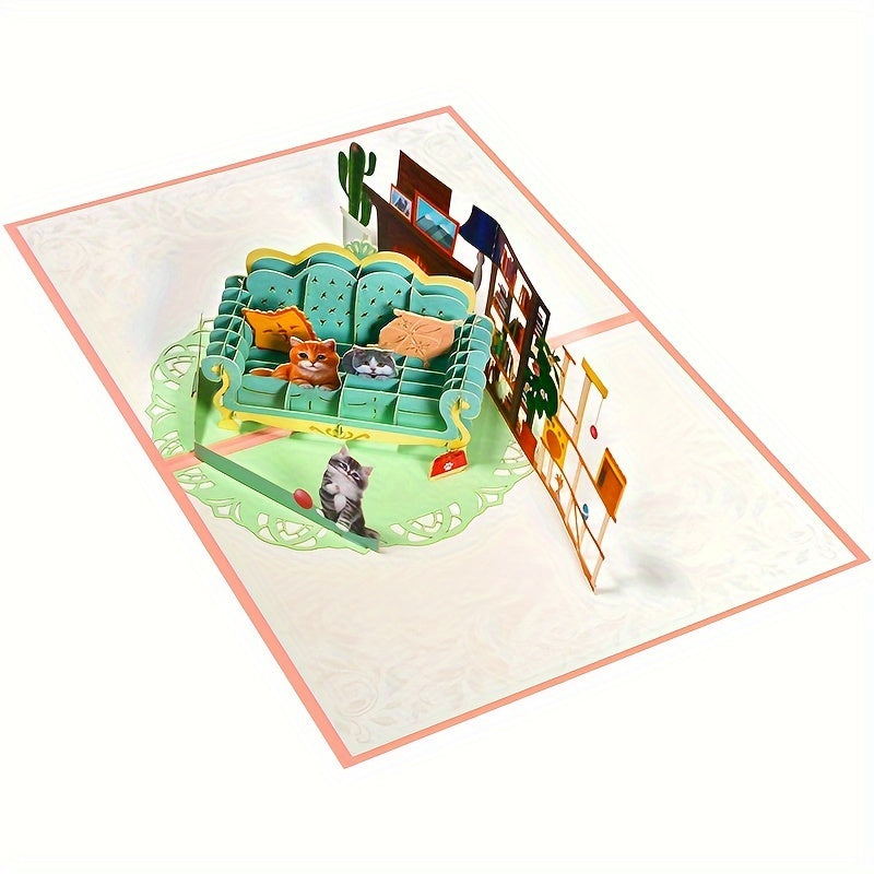 1pc Cat Pop Up Birthday Card 3D Greeting Card for Cat Lovers