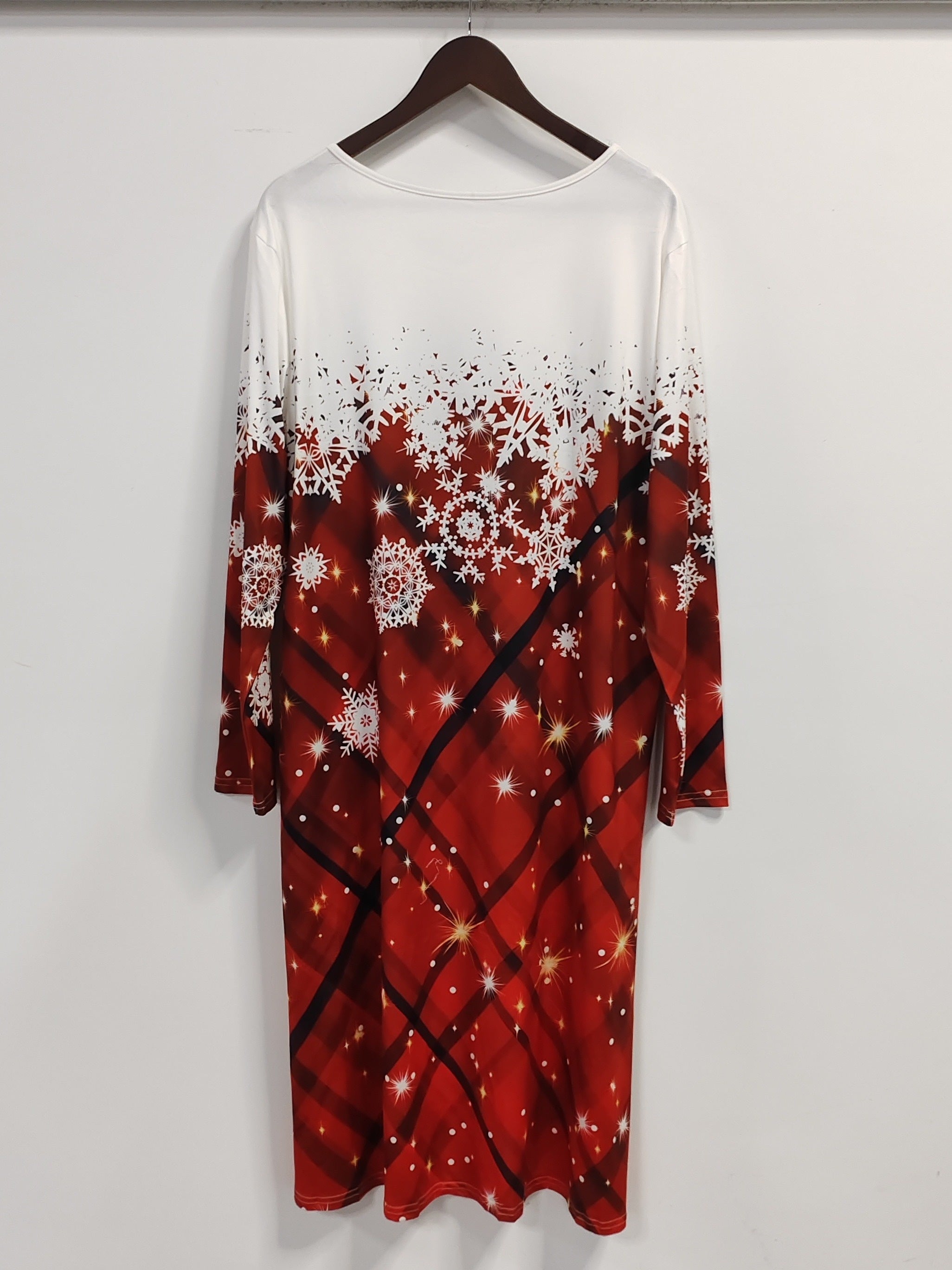 Women's Plus Snowflake & Plaid Long Sleeve Dress with Pockets