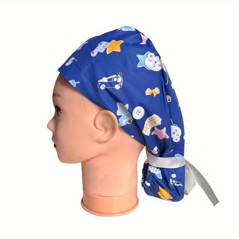 Cartoon Print Work Cap Elastic Nurse Hat Scrub Cap