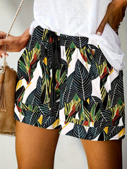 Tropical Print Drawstring Shorts for Women