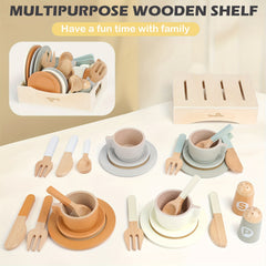 Kids' Wooden Toy Bowls and Plates Set 27pcs
