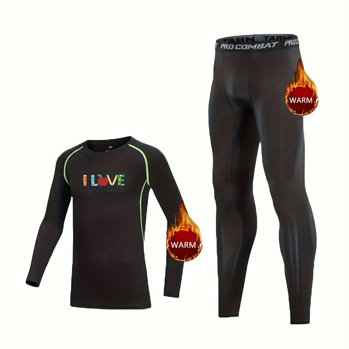 2pcs Love Print Fleece Compression Sets for Toddlers