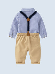 Baby Boys Gentleman Outfit Long Sleeve Shirt With Bowtie & Suspender