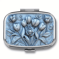 Floral 2D Relief Iron Pill Box 3 Compartment Portable Medication Organizer