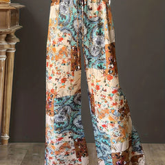  Boho Pants Women's Paisley Floral Print Wide Leg Trousers
