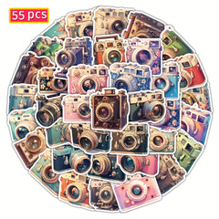 55pcs Vintage Camera Stickers Waterproof Decals for Phone Luggage Water Bottles