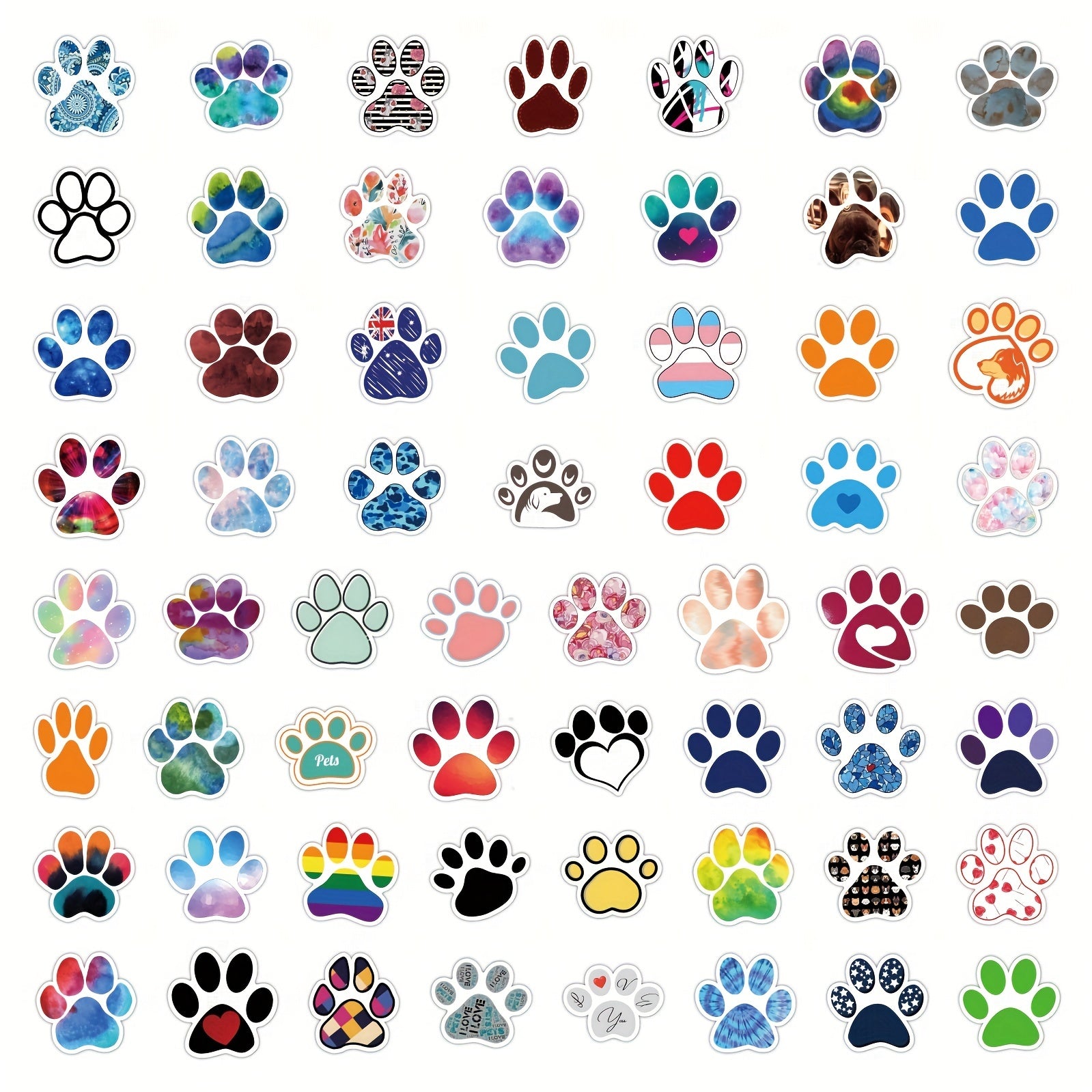 120pcs Cartoon Cat Dog Paw Print Stickers, Waterproof Vinyl PVC Doodle Decals
