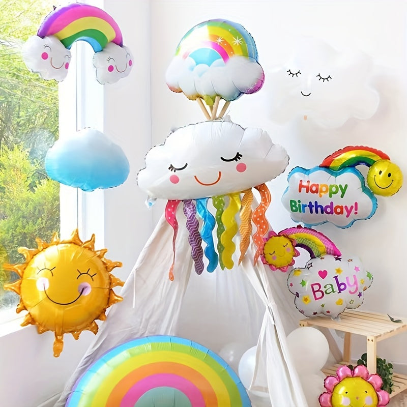 Rainbow Ribbons And Clouds Aluminum Film Balloon Decoration