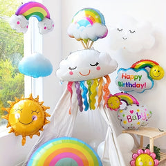 Rainbow Ribbons And Clouds Aluminum Film Balloon Decoration