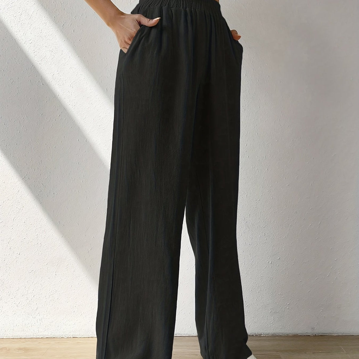 Women's Plus Solid Wide Leg Trousers High Rise Pockets