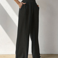 Women's Plus Solid Wide Leg Trousers High Rise Pockets