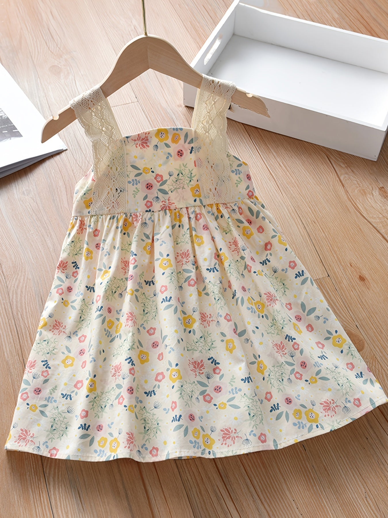 Girls Floral Lace Patchwork Cami Princess Dress Kids Summer Clothes