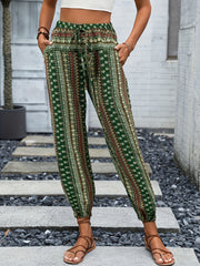 Tribal Print Drawstring Pants Boho Elastic Waist Pants