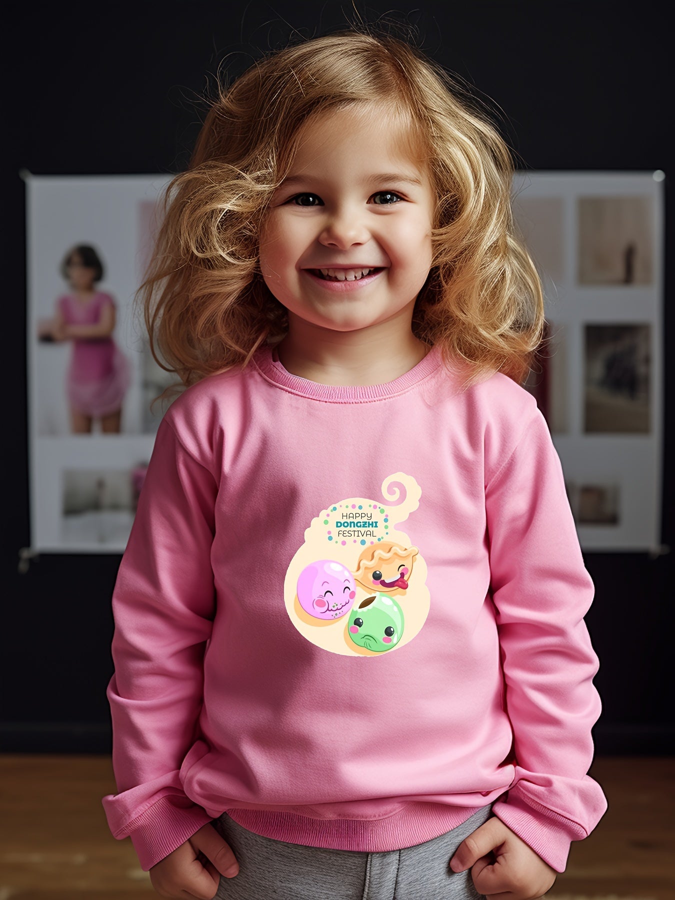OERYUI Kids Happy Dongzhi Festive Print Sweatshirt