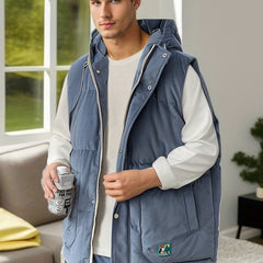 Men's Padded Thick Hooded Vest Large Pocket Warm Autumn Winter