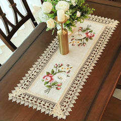 Polyester Table Runner Embroidery Flowers Coffee Lace Fringe for Home Decoration