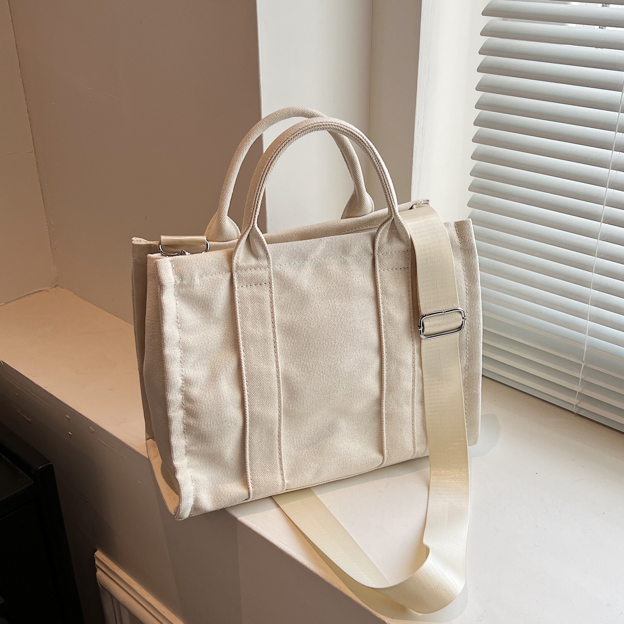 Solid Tote Bag Large Capacity Crossbody Bag Reusable Shopping Bag