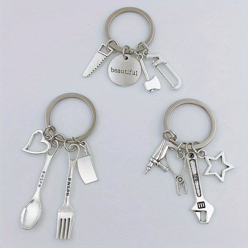 Mini Repair Tools Kit Keychain Metal Key Ring Father's Gift For Dad Papa