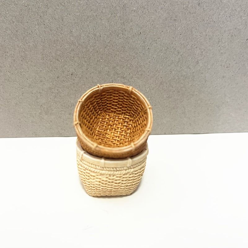 Miniature Round Basket for Dollhouse Gardening Decor