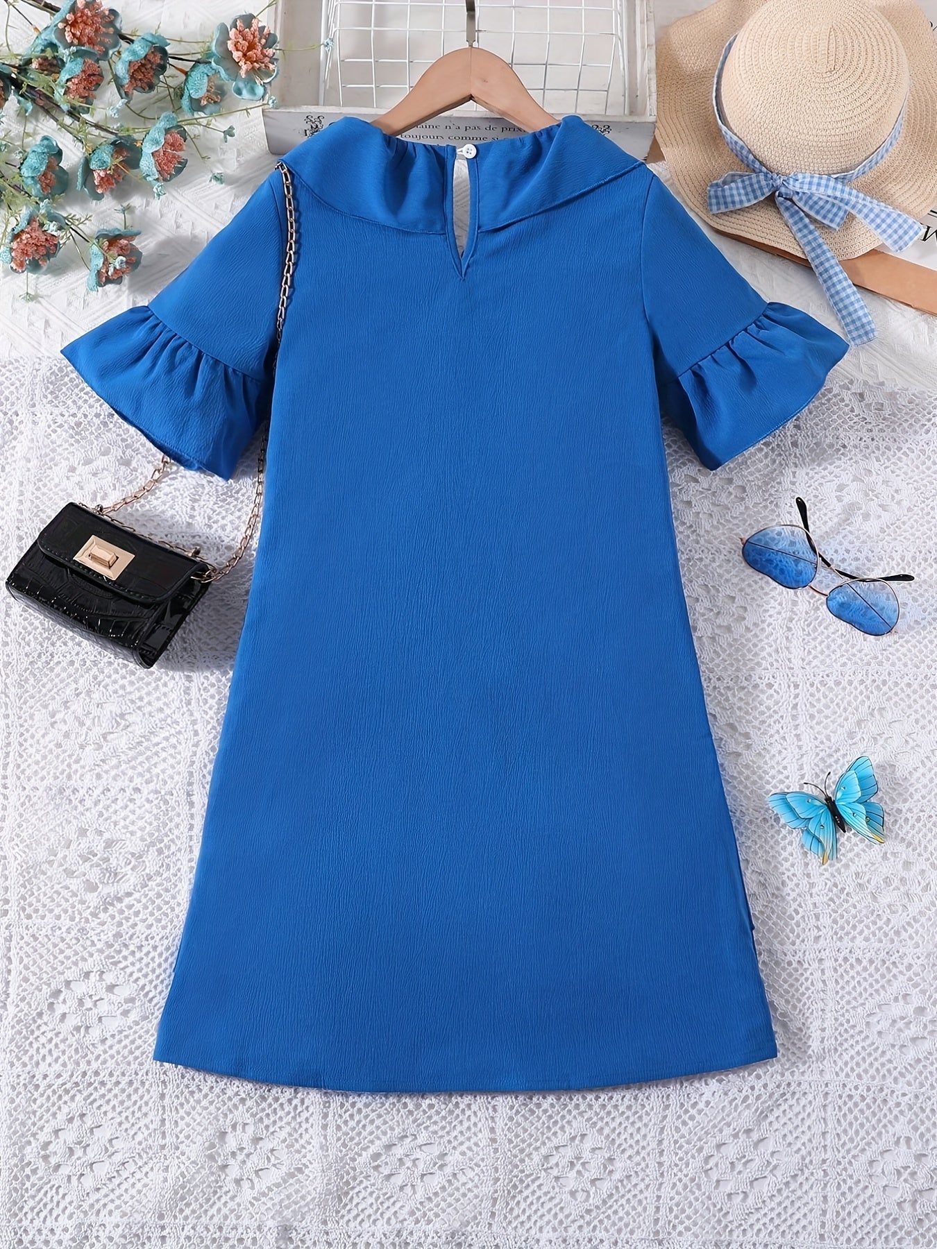 Kid Girls' V-Neck Ruffle Fringes Dress Short Sleeve