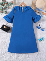 Kid Girls' V-Neck Ruffle Fringes Dress Short Sleeve