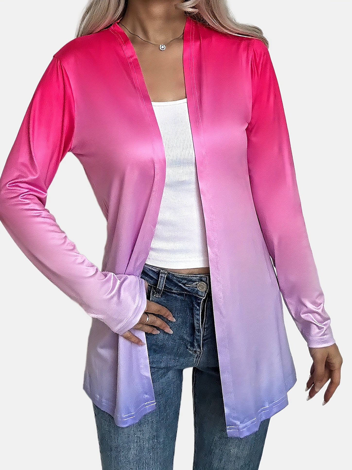  Women's Ombre Print Long Sleeve Cardigan