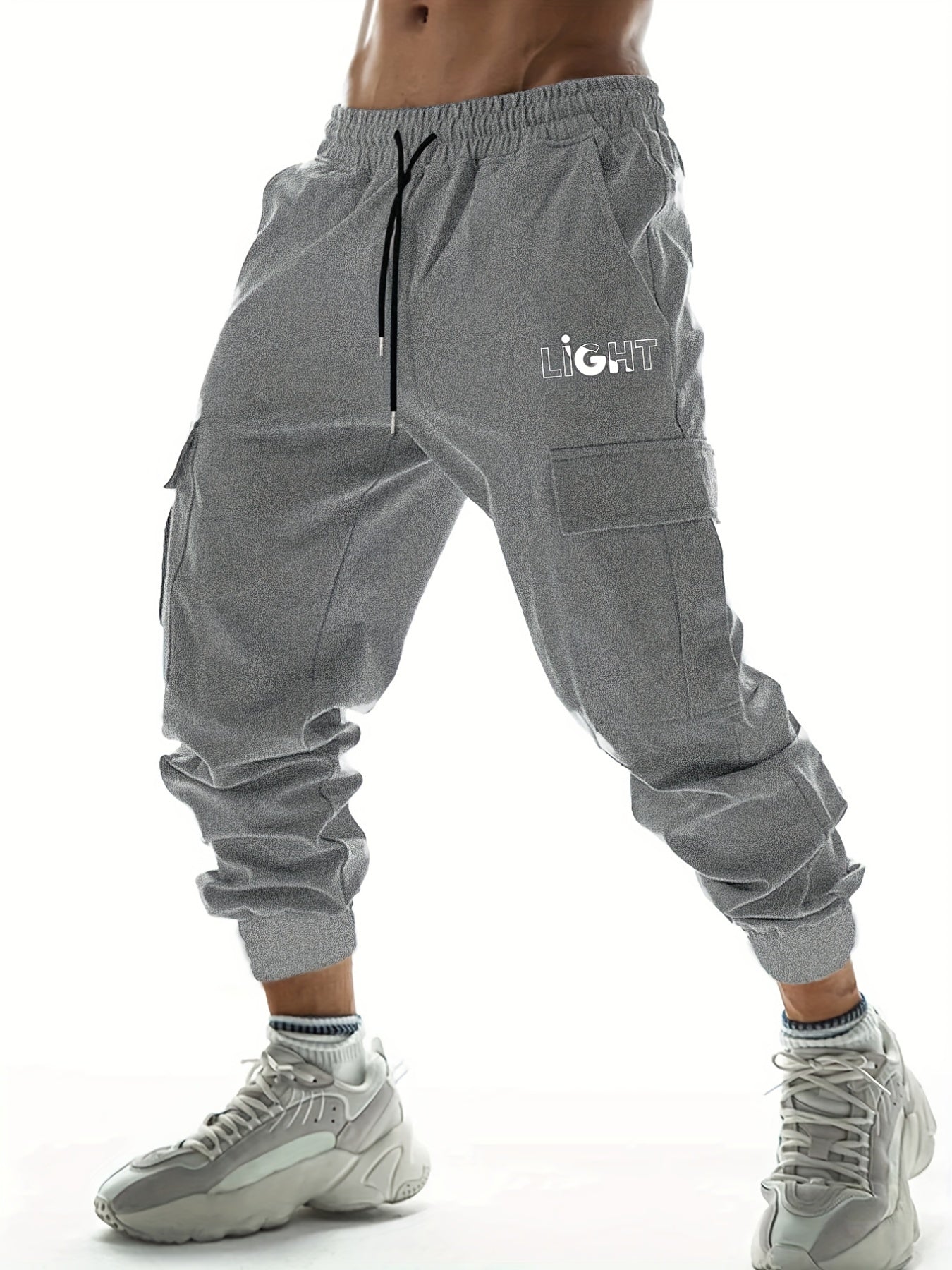 Light Letter Print Casual Cargo Pants Men's Joggers