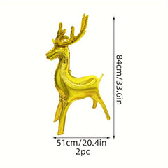 2pcs Golden Reindeer Balloons Large Foil Xmas Winter