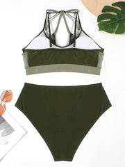  Colorblock Halter Neck Bikini Set