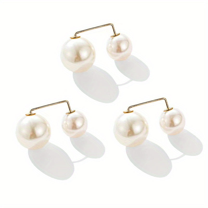 3pcs Faux Pearl Scarf Pin Brooch Waist Pin Shawl Pants Clip