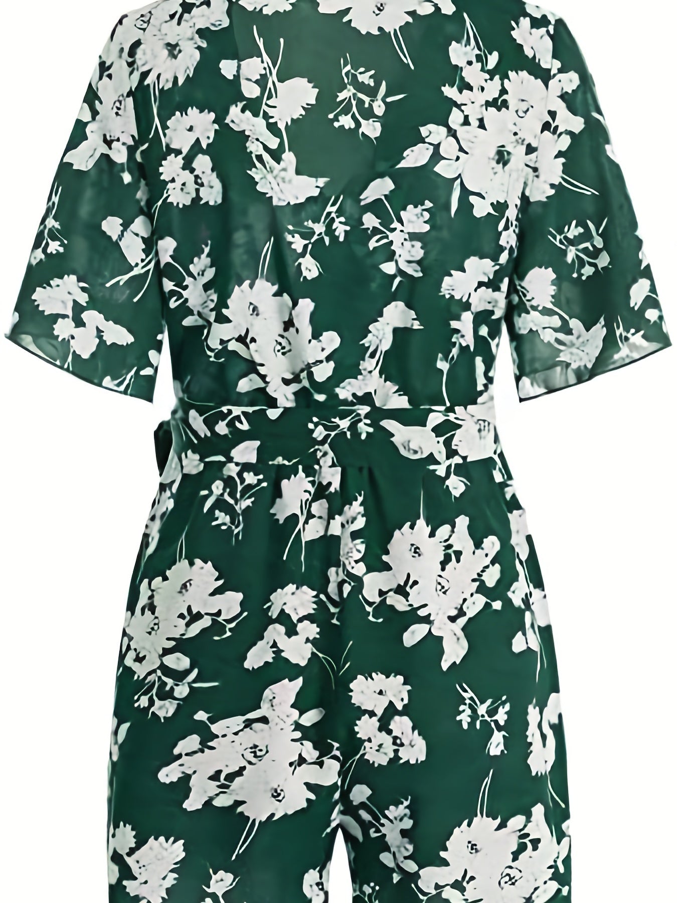 Floral Print V neck Romper Jumpsuit Short Sleeve Women's Clothing