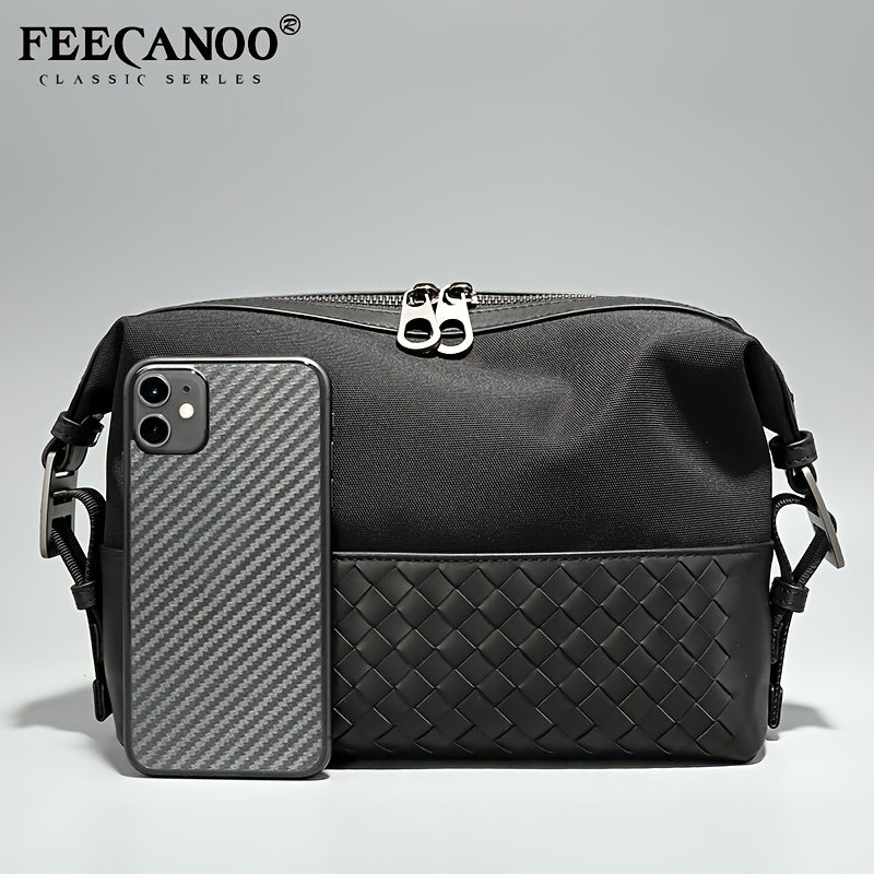 Men's Oxford Cloth Leather Woven Handbag Casual Storage Bag