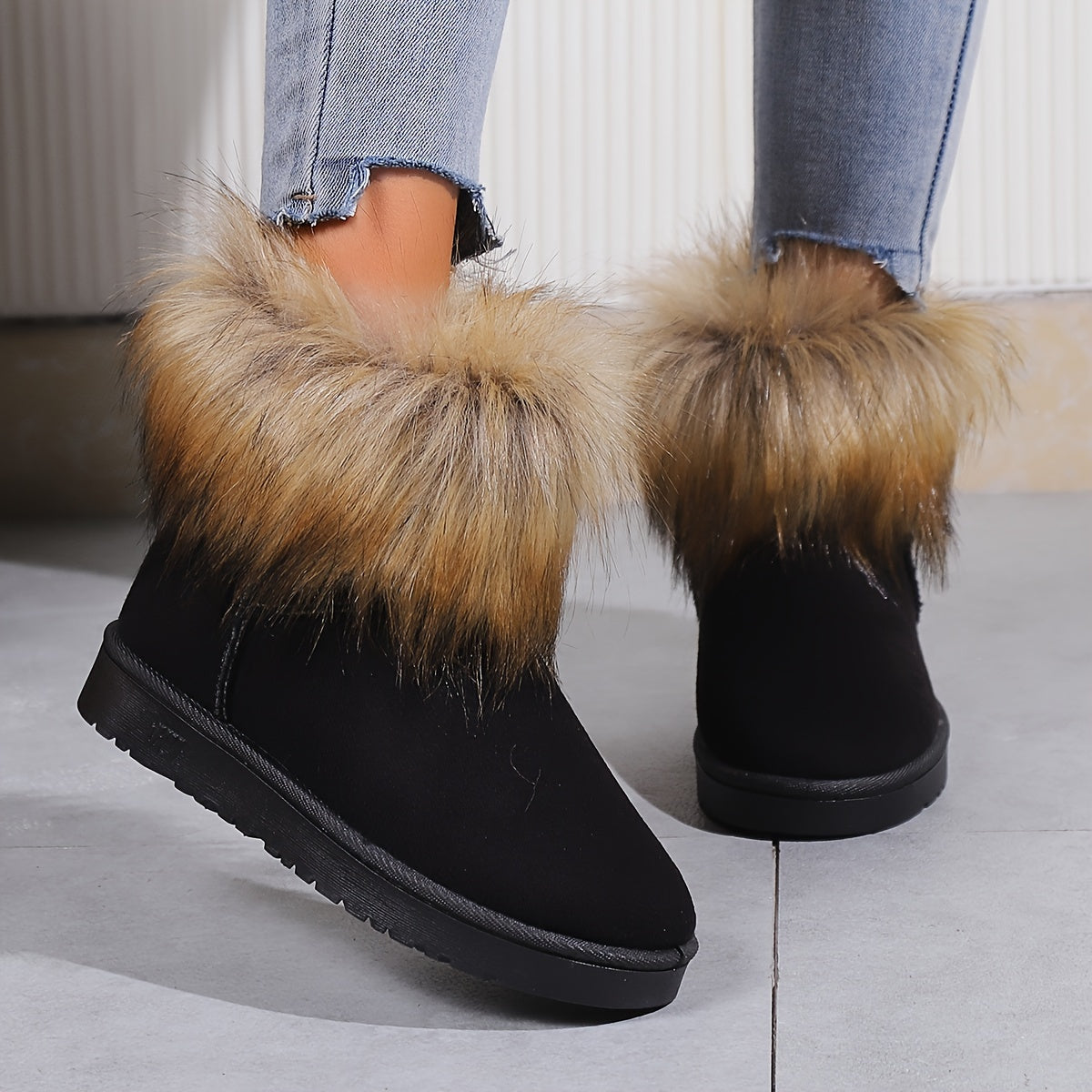 Women's Faux Fur Decor Solid Snow Boots Plush Furry Thermal Snow Shoes