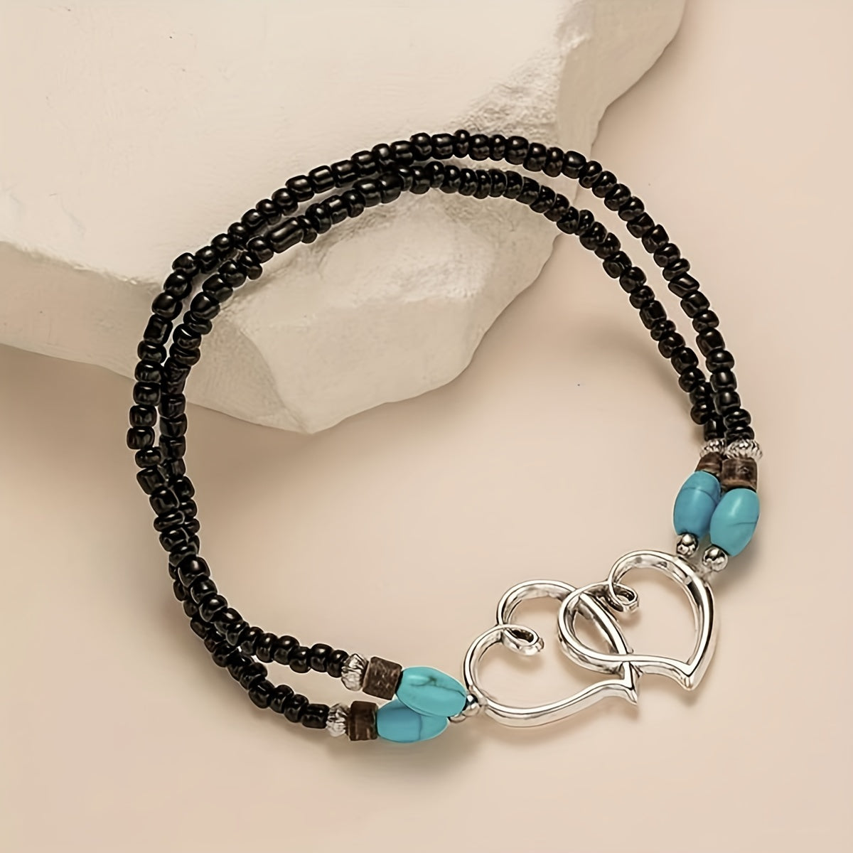 Double Layer Heart Anklet Rice Bead