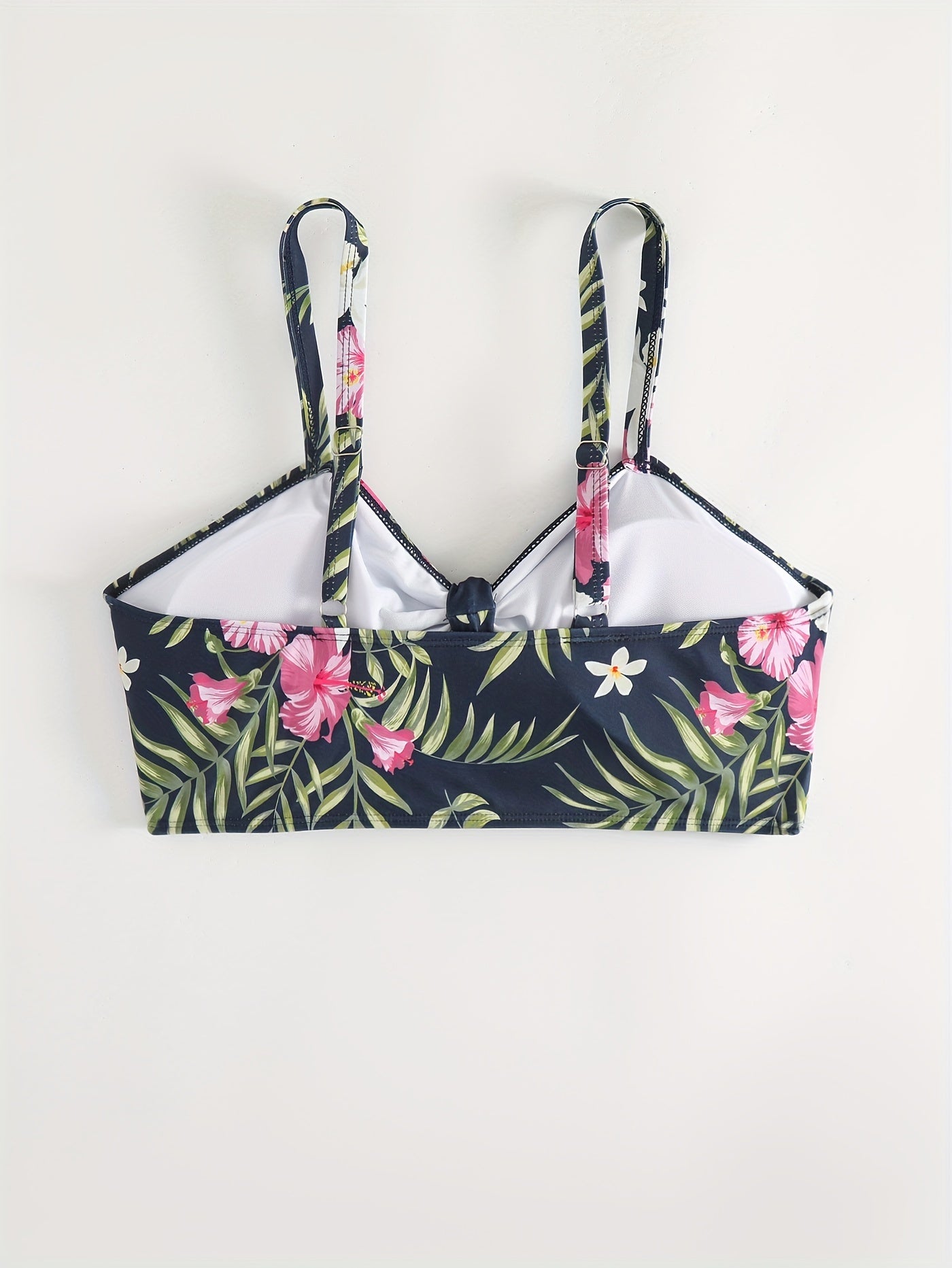  Tropical Print Bow Front V Neck High Stretch Bikini Top