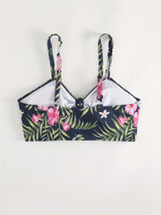  Tropical Print Bow Front V Neck High Stretch Bikini Top