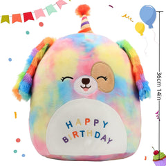 Rainbow Birthday Dog Plush Pillow Soft Puppy Plush Toy Dog Stuffed Animal