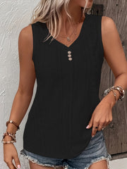  Casual Tank Top Women's Plus Jacquard Eyelet Embroidered Button