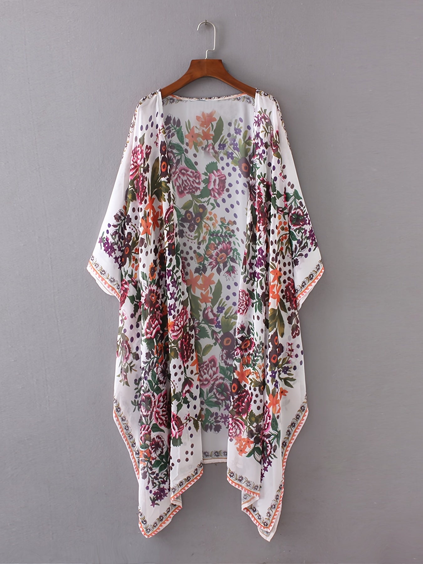 Floral Print V Neck Chiffon Blouse Long Sleeve Cover Up