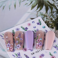 Purple Flower Nail Art Stickers Self Adhesive Nail Art Decals